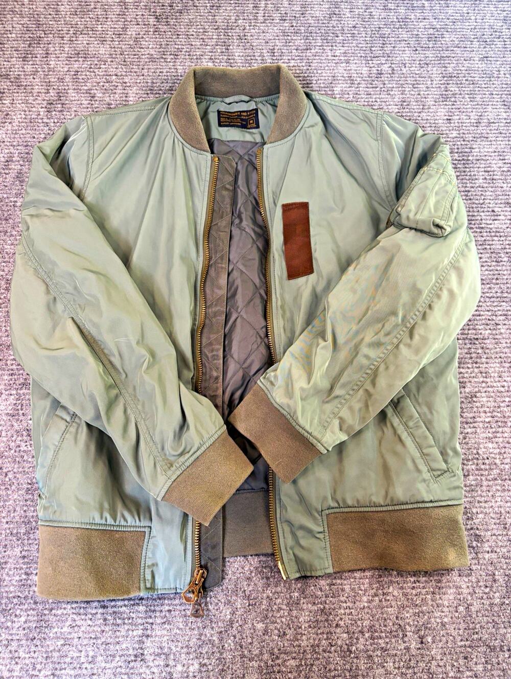 Abercrombie & Fitch Men’s Green Bomber Jacket Full Zip Stand-Up Collar M
